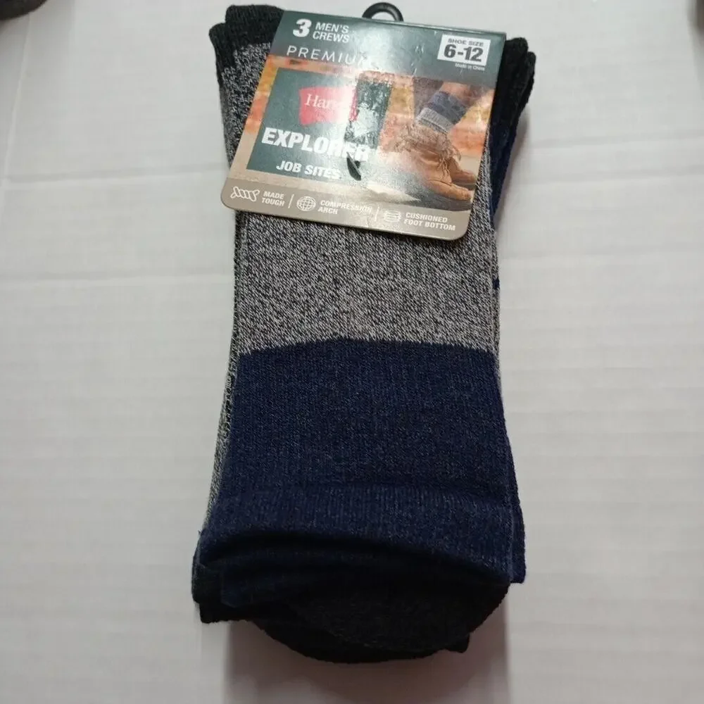 Hanes 3 Pairs of Explorer Job Sites Cushioned‎ Crew Socks size 6-12 NEW